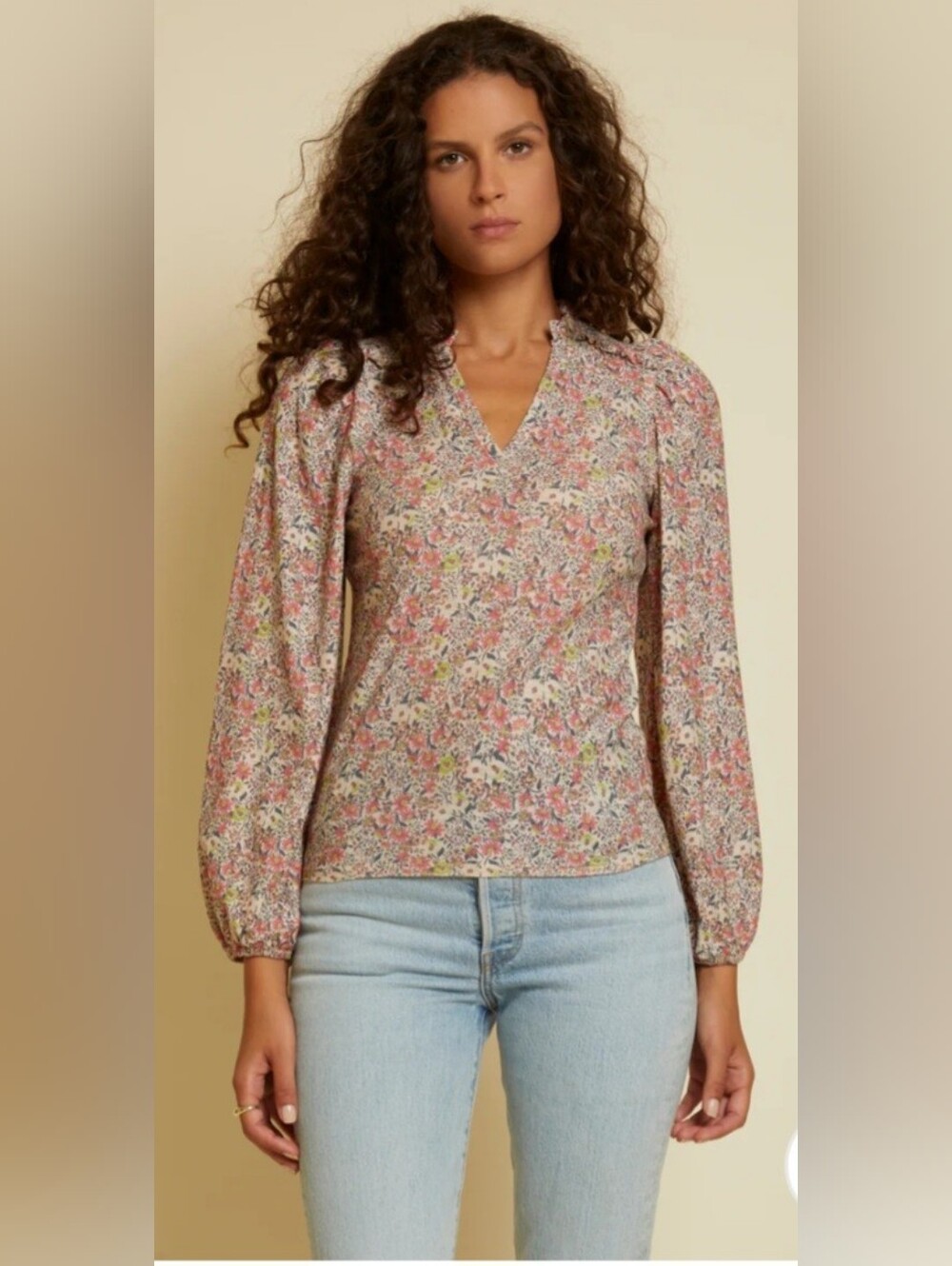 Nation LTD Claudine Floral Yoked Tee M Puff Sleeve Cottagecore Boho Ruffle